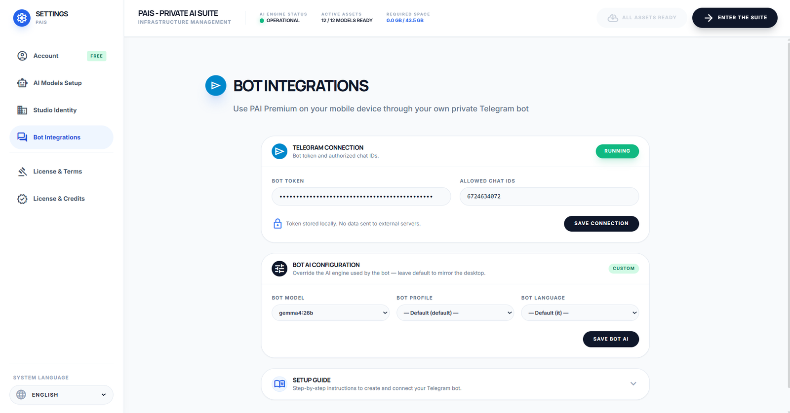 Impostazioni PAIS: connessione del bot Telegram Impostazioni PAIS: connessione del bot Telegram