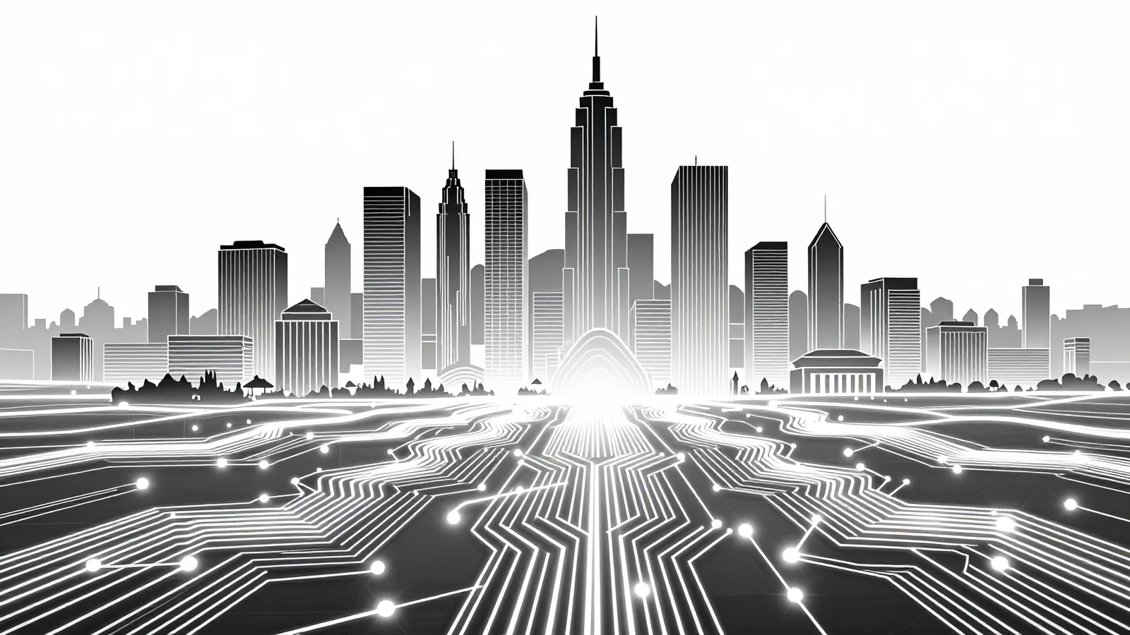Rappresentazione grafica dell'integrazione tra innovazione tecnologica e sviluppo economico dell'intelligenza artificiale in