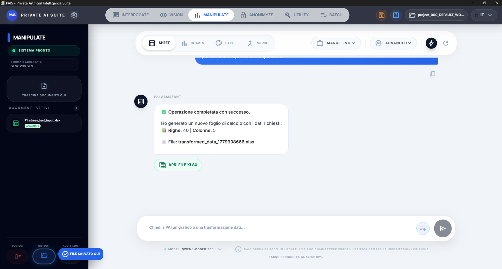 Manipulate, tab Sheet: trasformazione completata Manipulate, tab Sheet: trasformazione completata
